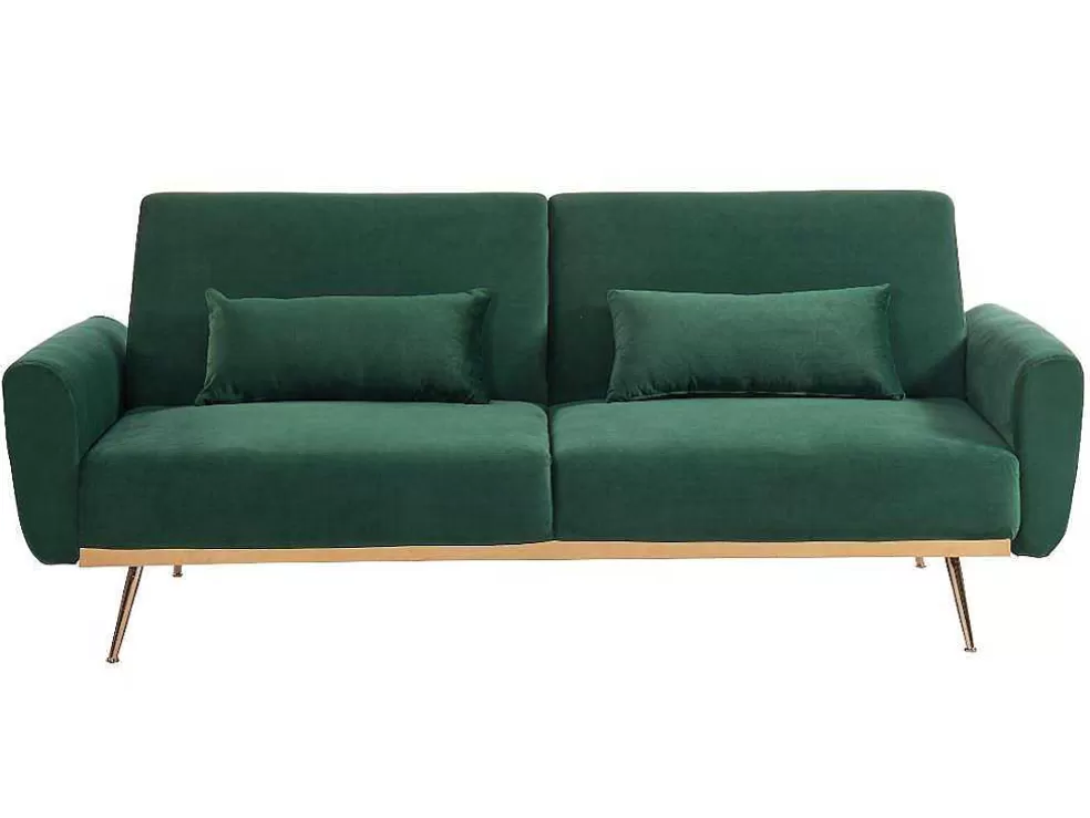 Vente-unique Sofá Cama Clic Clac De 3 Lugare Em Veludo Verde Abeto -Launei* Sofá Cama Clic-Clac E Dobravel