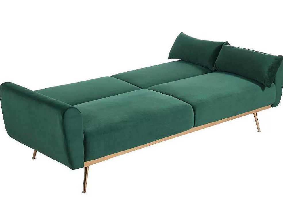 Vente-unique Sofá Cama Clic Clac De 3 Lugare Em Veludo Verde Abeto -Launei* Sofá Cama Clic-Clac E Dobravel
