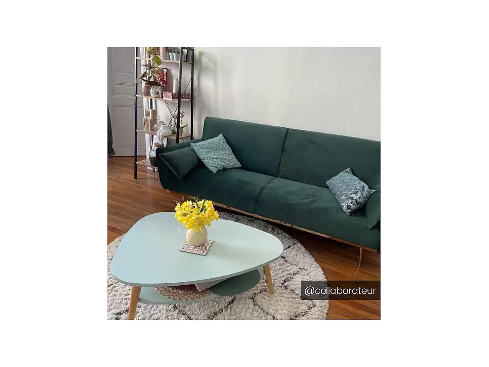 Vente-unique Sofá Cama Clic Clac De 3 Lugare Em Veludo Verde Abeto -Launei* Sofá Cama Clic-Clac E Dobravel