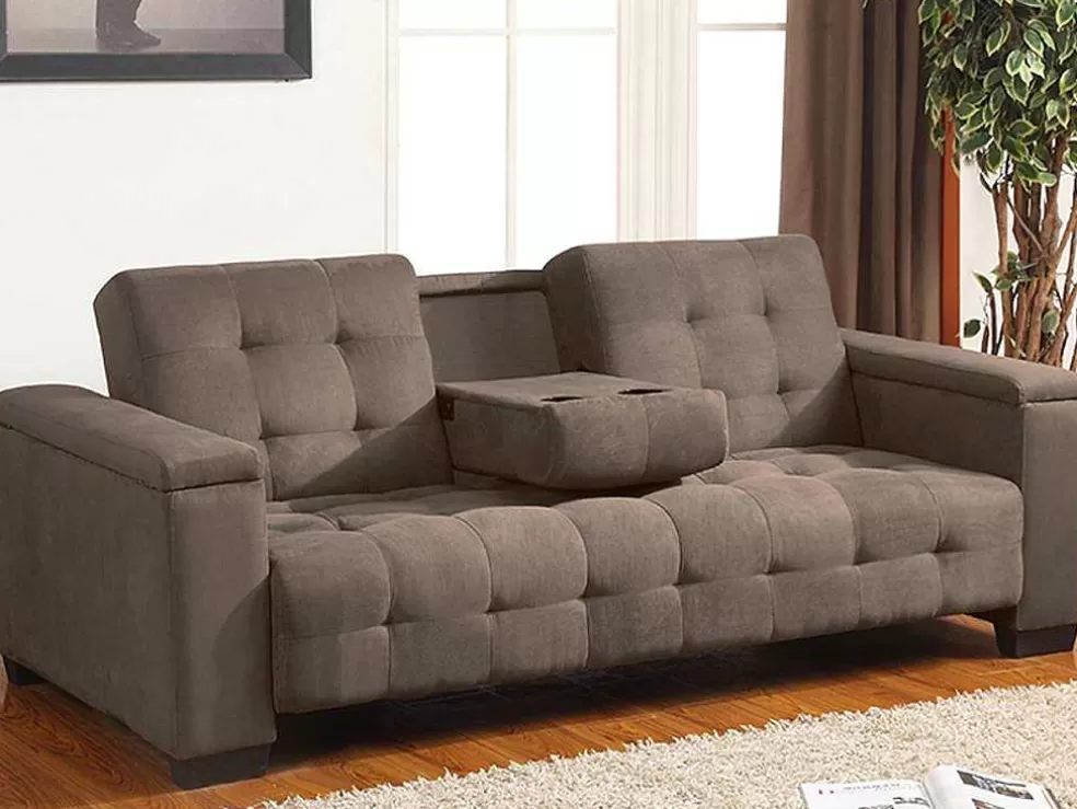 Vente-unique Sofá Cama Clic Clac De 3 Lugares Em Microfibra Com Mesinha De Centro Rebatível Castanho - Devonshire* Sofá Cama Clic-Clac E Dobravel