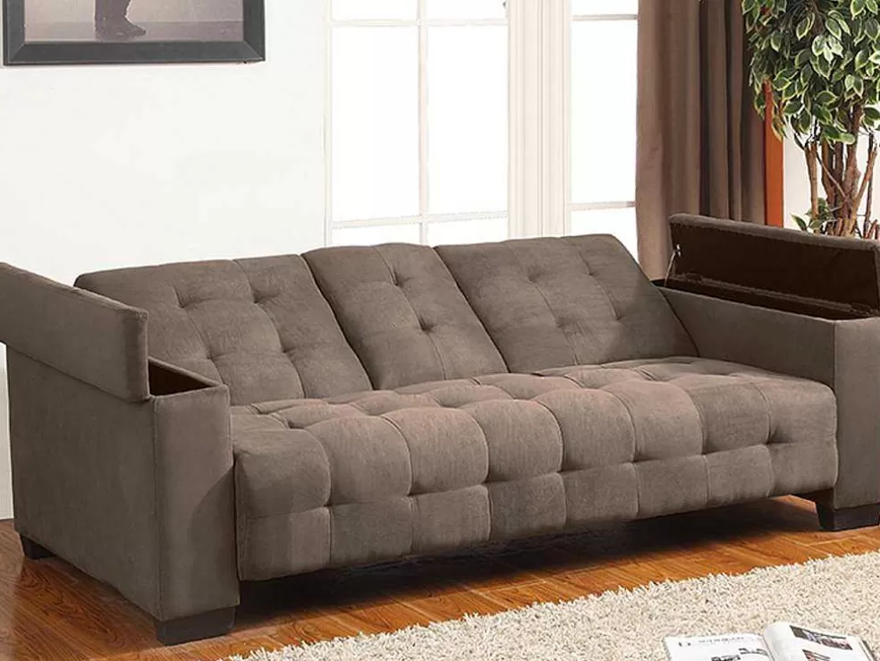 Vente-unique Sofá Cama Clic Clac De 3 Lugares Em Microfibra Com Mesinha De Centro Rebatível Castanho - Devonshire* Sofá Cama Clic-Clac E Dobravel