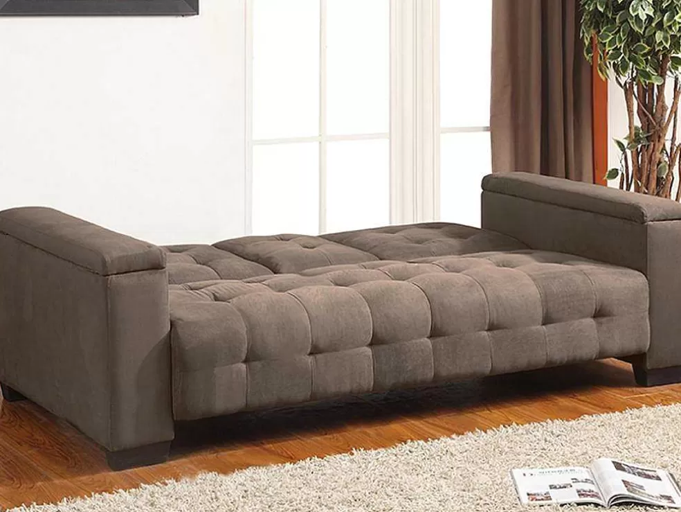 Vente-unique Sofá Cama Clic Clac De 3 Lugares Em Microfibra Com Mesinha De Centro Rebatível Castanho - Devonshire* Sofá Cama Clic-Clac E Dobravel