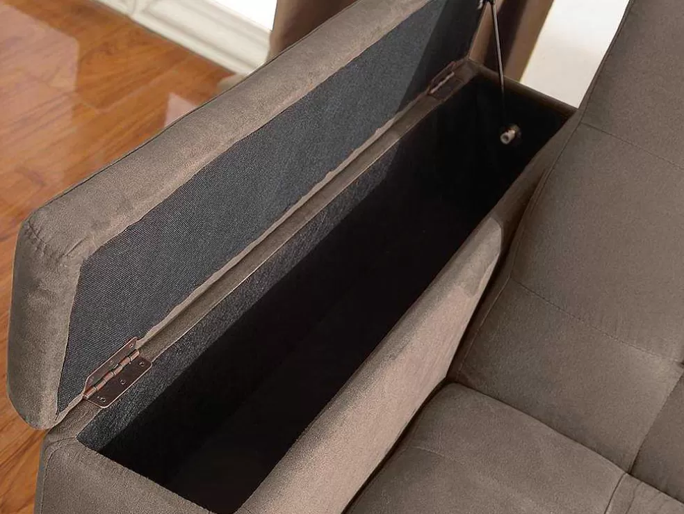 Vente-unique Sofá Cama Clic Clac De 3 Lugares Em Microfibra Com Mesinha De Centro Rebatível Castanho - Devonshire* Sofá Cama Clic-Clac E Dobravel