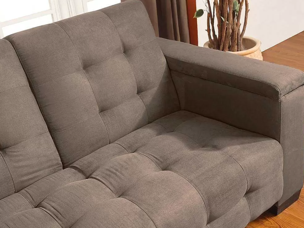 Vente-unique Sofá Cama Clic Clac De 3 Lugares Em Microfibra Com Mesinha De Centro Rebatível Castanho - Devonshire* Sofá Cama Clic-Clac E Dobravel