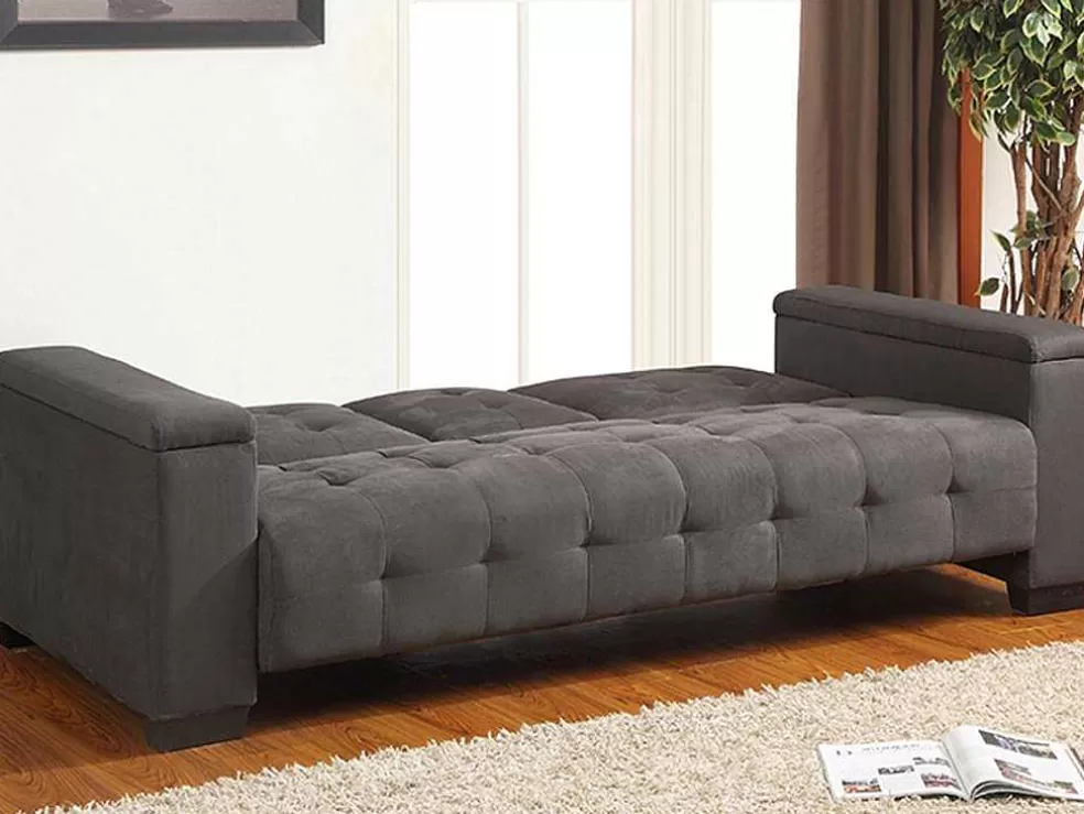 Vente-unique Sofá Cama Clic Clac De 3 Lugares Em Microfibra Com Mesinha De Centro Rebatível Cinzento - Devonshire* Sofá Cama Clic-Clac E Dobravel