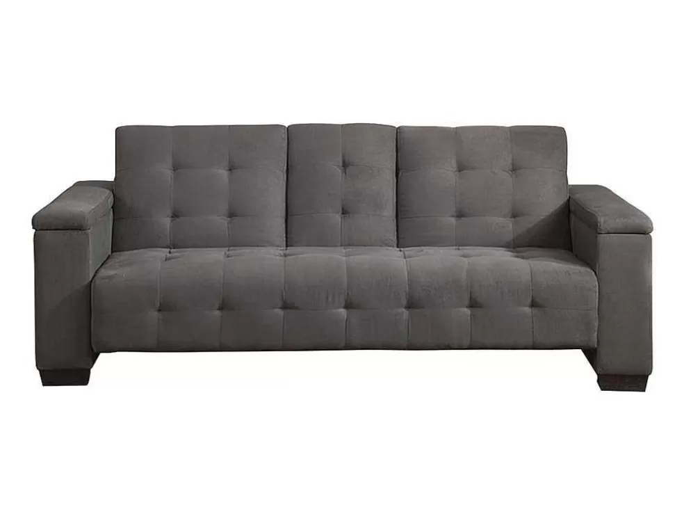 Vente-unique Sofá Cama Clic Clac De 3 Lugares Em Microfibra Com Mesinha De Centro Rebatível Cinzento - Devonshire* Sofá Cama Clic-Clac E Dobravel