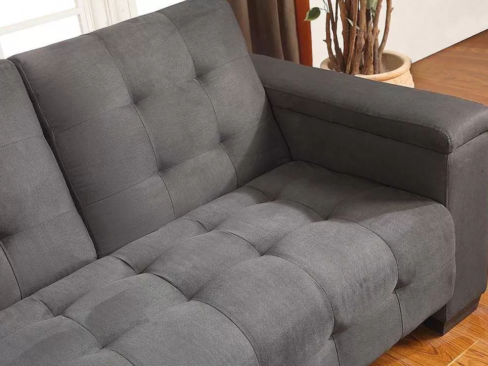 Vente-unique Sofá Cama Clic Clac De 3 Lugares Em Microfibra Com Mesinha De Centro Rebatível Cinzento - Devonshire* Sofá Cama Clic-Clac E Dobravel