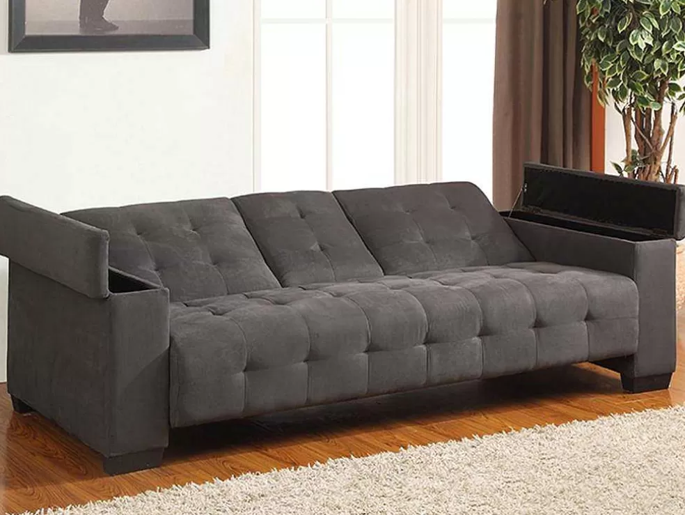 Vente-unique Sofá Cama Clic Clac De 3 Lugares Em Microfibra Com Mesinha De Centro Rebatível Cinzento - Devonshire* Sofá Cama Clic-Clac E Dobravel
