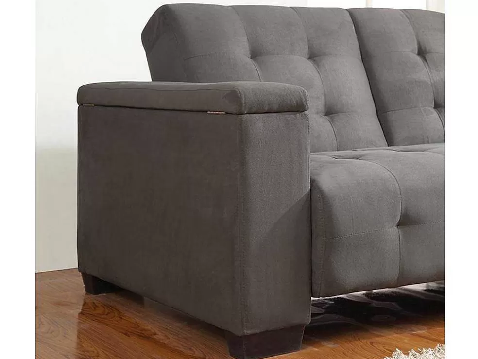 Vente-unique Sofá Cama Clic Clac De 3 Lugares Em Microfibra Com Mesinha De Centro Rebatível Cinzento - Devonshire* Sofá Cama Clic-Clac E Dobravel