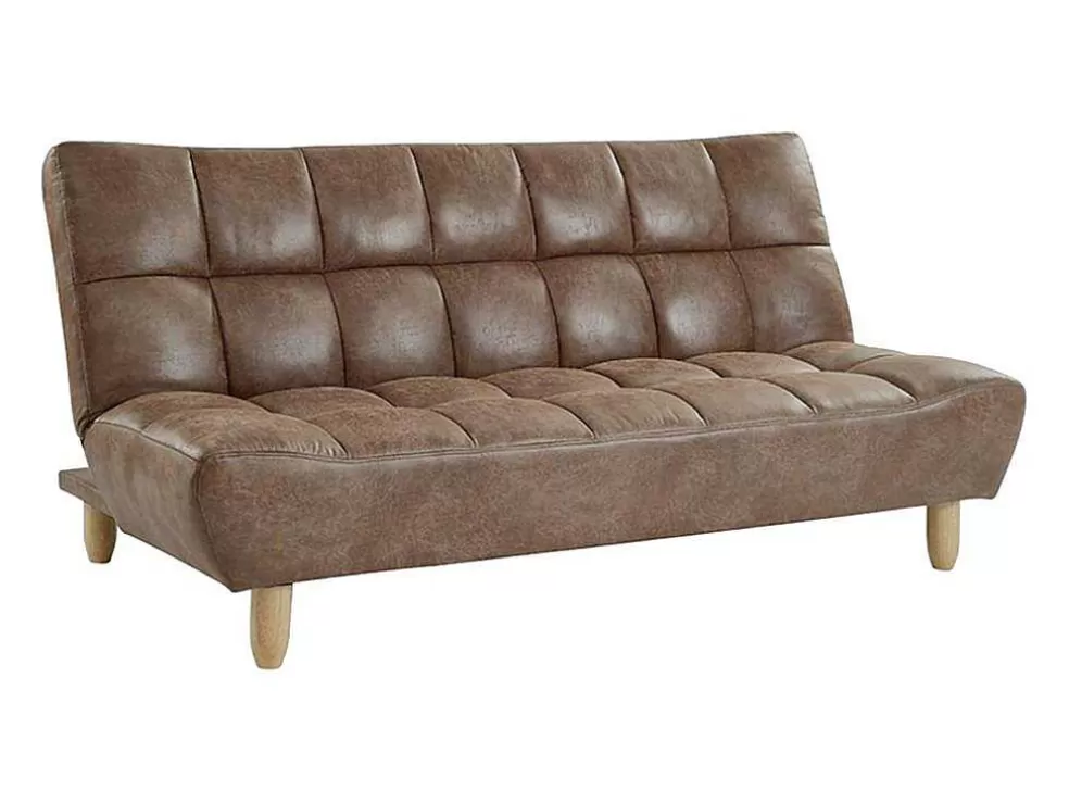 Vente-unique Sofá Cama Clic Clac De 3 Lugares Em Microfibra Efeito Envelhecido Castanho Vintage - Esteban* Sofá Cama Clic-Clac E Dobravel
