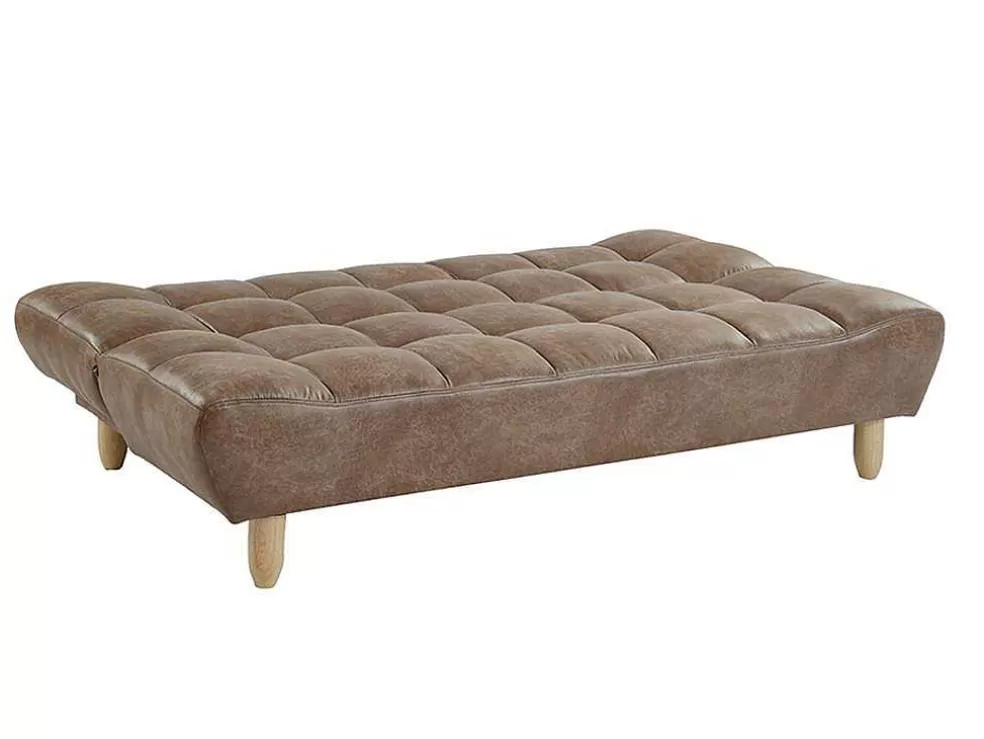 Vente-unique Sofá Cama Clic Clac De 3 Lugares Em Microfibra Efeito Envelhecido Castanho Vintage - Esteban* Sofá Cama Clic-Clac E Dobravel