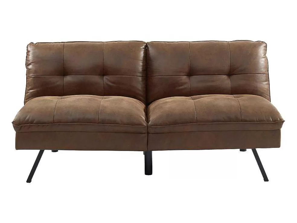 Vente-unique Sofá Cama Clic Clac De 3 Lugares Em Microfibra Envelhecida Castanho - Pegula* Sofá Cama Clic-Clac E Dobravel