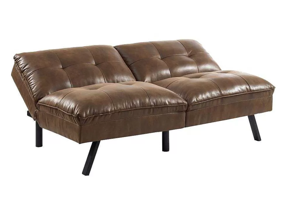 Vente-unique Sofá Cama Clic Clac De 3 Lugares Em Microfibra Envelhecida Castanho - Pegula* Sofá Cama Clic-Clac E Dobravel