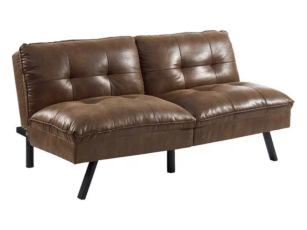 Vente-unique Sofá Cama Clic Clac De 3 Lugares Em Microfibra Envelhecida Castanho - Pegula* Sofá Cama Clic-Clac E Dobravel