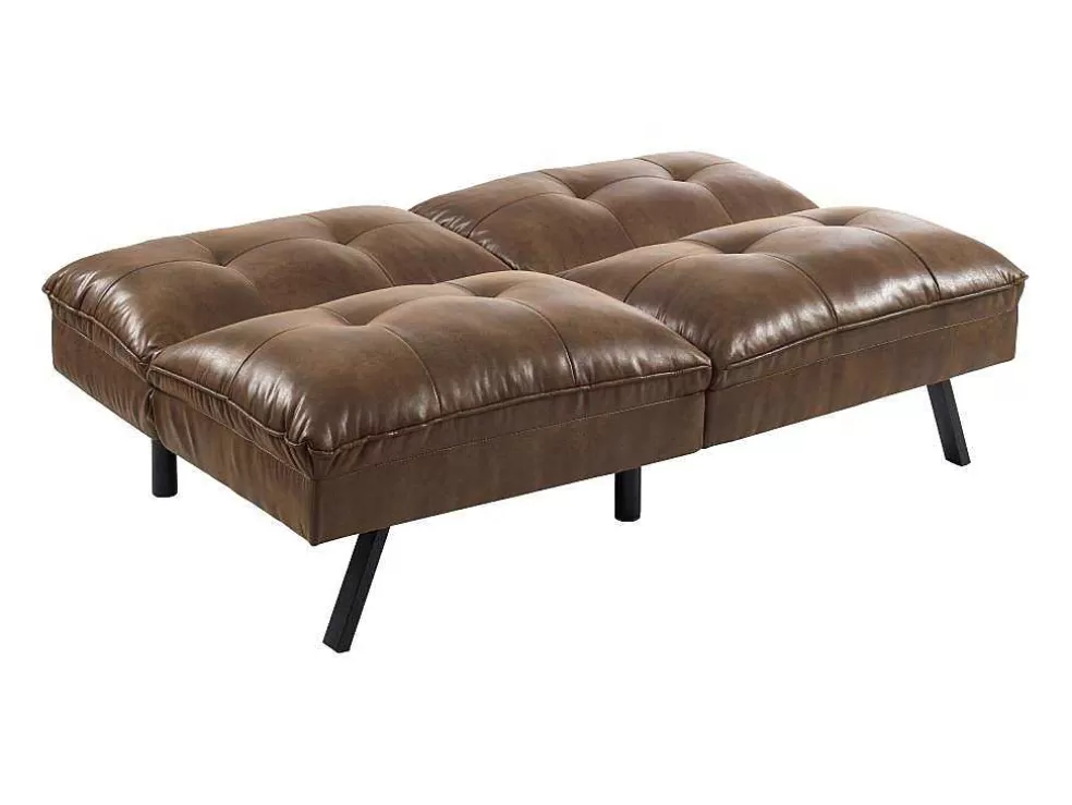 Vente-unique Sofá Cama Clic Clac De 3 Lugares Em Microfibra Envelhecida Castanho - Pegula* Sofá Cama Clic-Clac E Dobravel