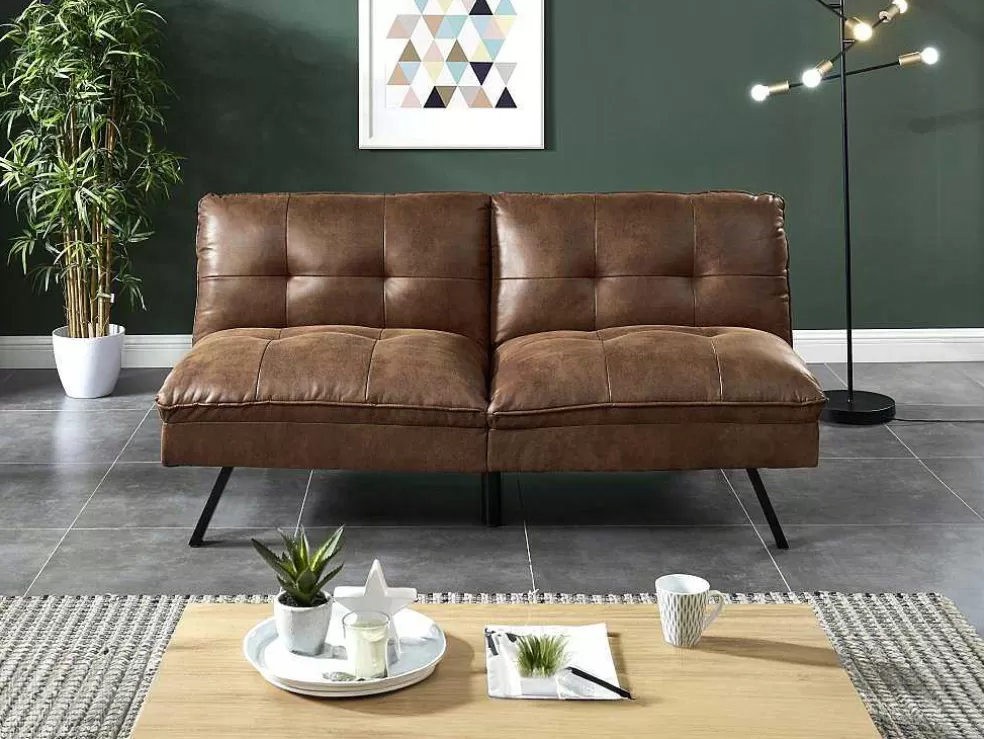 Vente-unique Sofá Cama Clic Clac De 3 Lugares Em Microfibra Envelhecida Castanho - Pegula* Sofá Cama Clic-Clac E Dobravel
