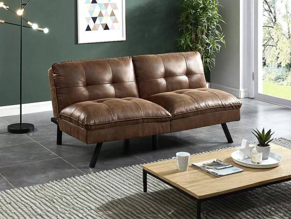 Vente-unique Sofá Cama Clic Clac De 3 Lugares Em Microfibra Envelhecida Castanho - Pegula* Sofá Cama Clic-Clac E Dobravel