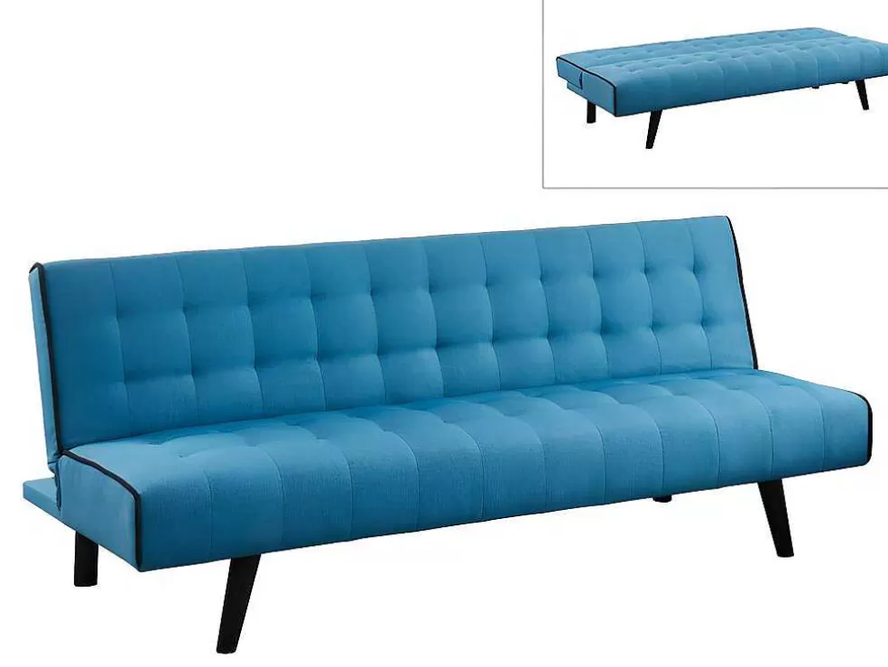 Vente-unique Sofá Cama Clic Clac De 3 Lugares Em Tecido Azul E Contornos Pretos - Bayou* Sofá Cama Clic-Clac E Dobravel