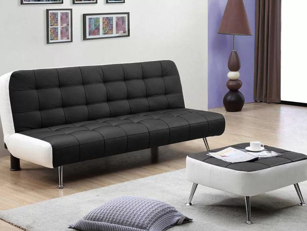 Vente-unique Sofá Cama Clic Clac E Pufe De Pele Sintética Preto - Murni* Sofá Cama Clic-Clac E Dobravel