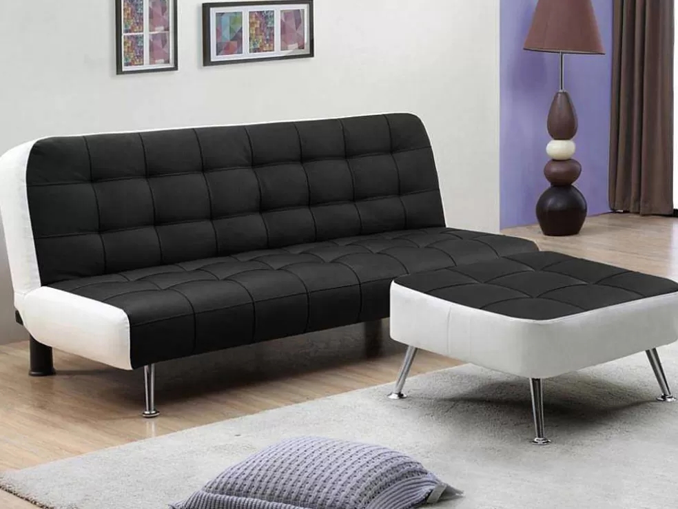 Vente-unique Sofá Cama Clic Clac E Pufe De Pele Sintética Preto - Murni* Sofá Cama Clic-Clac E Dobravel