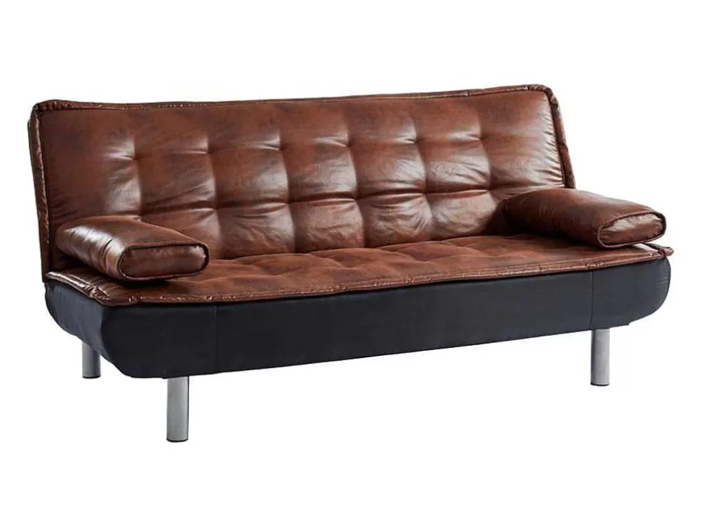 Vente-unique Sofá Cama Clic Clac Em Microfibra Envelhecida E Pele Sintética Preta - Mishan* Sofá Cama Clic-Clac E Dobravel