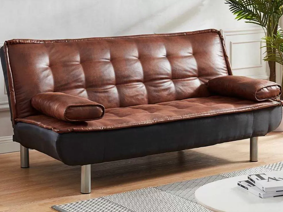 Vente-unique Sofá Cama Clic Clac Em Microfibra Envelhecida E Pele Sintética Preta - Mishan* Sofá Cama Clic-Clac E Dobravel