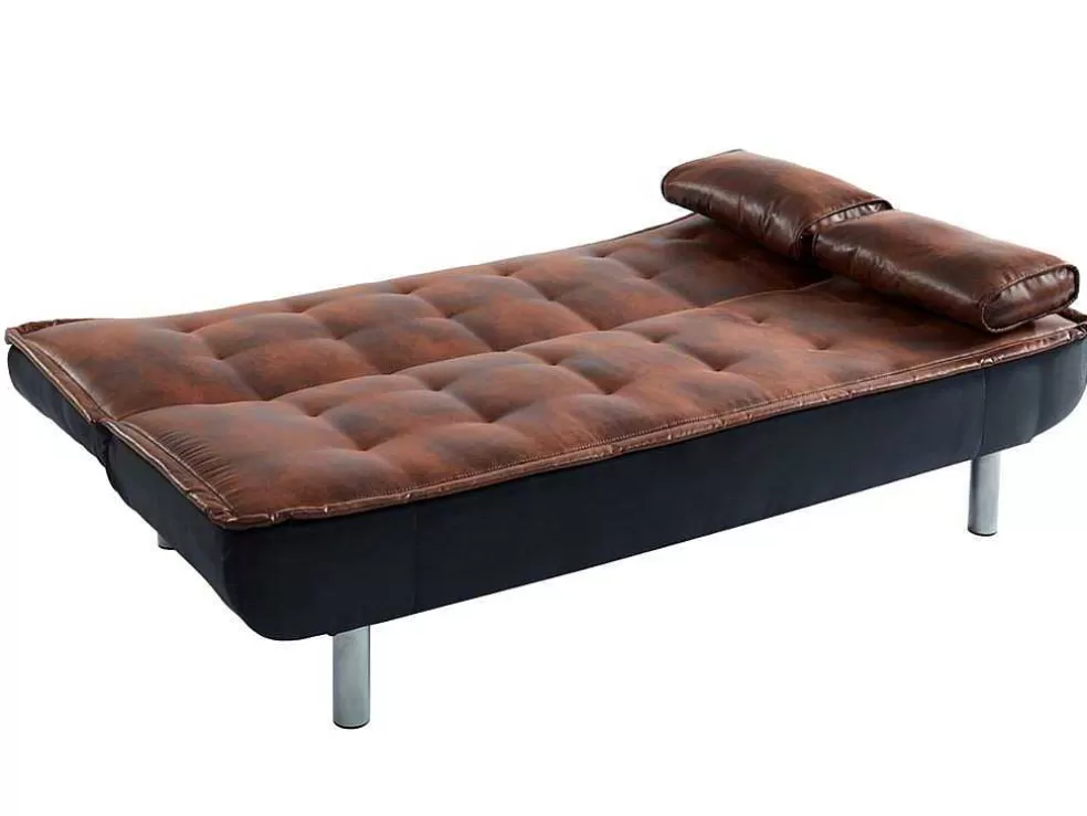 Vente-unique Sofá Cama Clic Clac Em Microfibra Envelhecida E Pele Sintética Preta - Mishan* Sofá Cama Clic-Clac E Dobravel