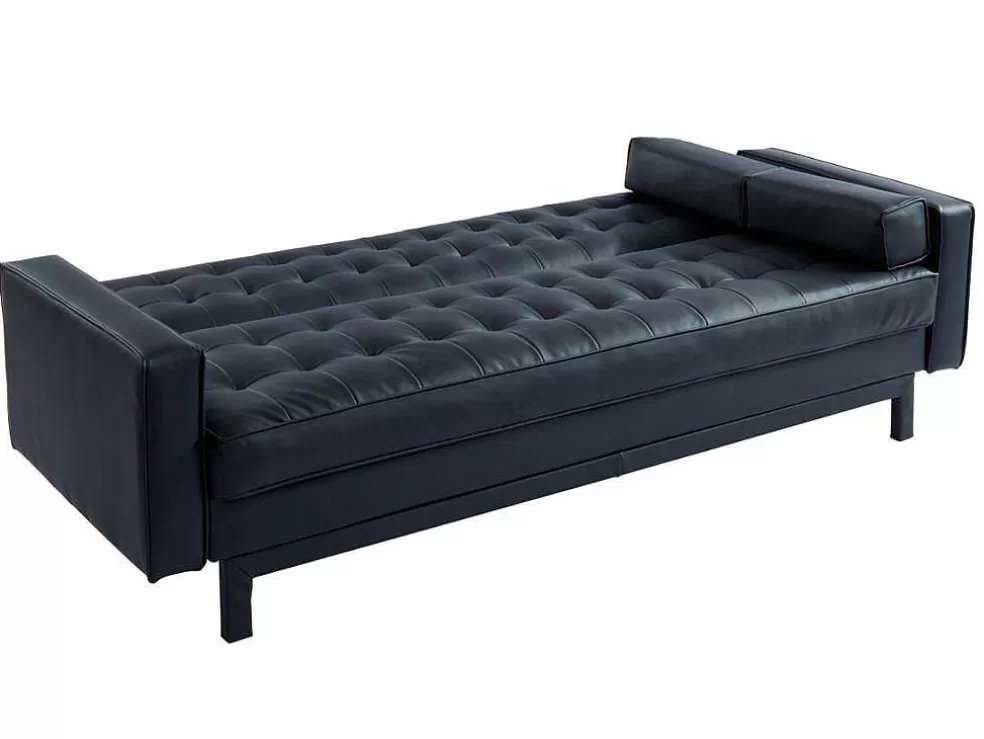 Vente-unique Sofá Cama Clic Clac Em Pele Sintética Preto - Eleanor* Sofá Cama Clic-Clac E Dobravel