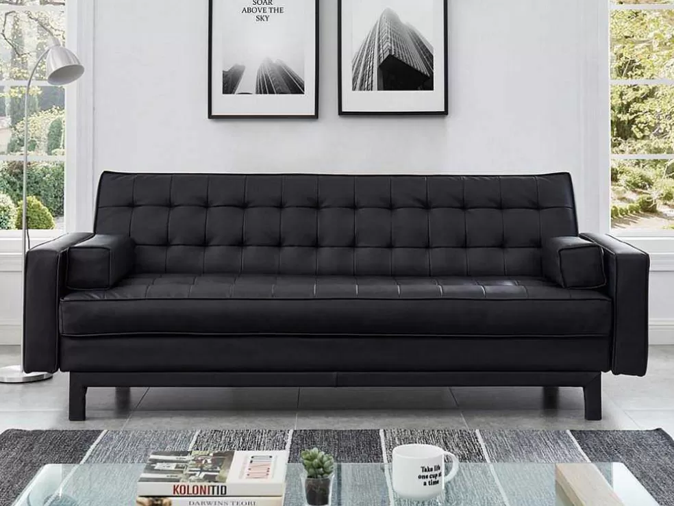 Vente-unique Sofá Cama Clic Clac Em Pele Sintética Preto - Eleanor* Sofá Cama Clic-Clac E Dobravel