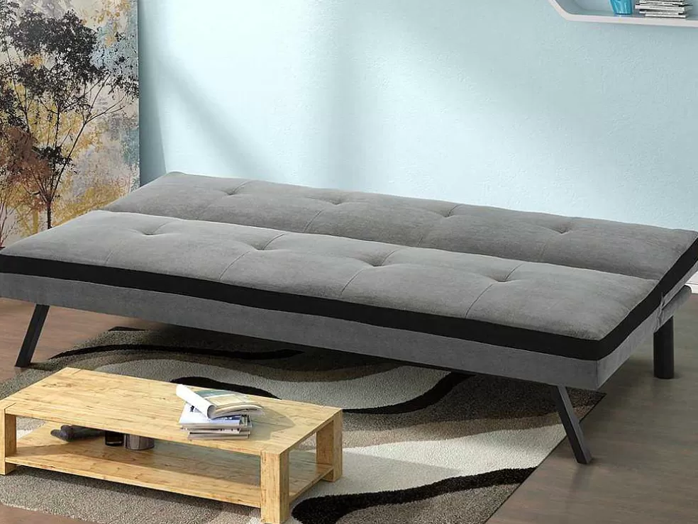 Vente-unique Sofá Cama Clic Clac Em Tecido Cinzento E Faixa Em Preto - Skala* Sofá Cama Clic-Clac E Dobravel
