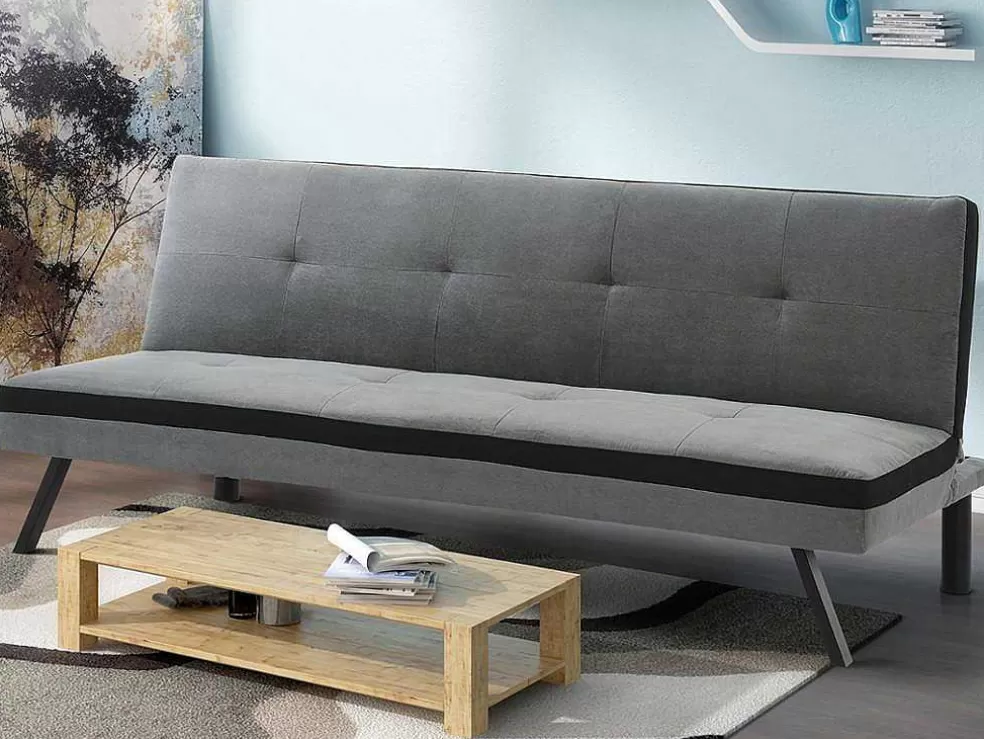 Vente-unique Sofá Cama Clic Clac Em Tecido Cinzento E Faixa Em Preto - Skala* Sofá Cama Clic-Clac E Dobravel