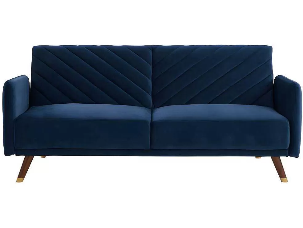 Vente-unique Sofá Cama De 3 Lugares Convertivel Em Cama Em Veludo Azul Escuro - Joris* Sofá Cama Clic-Clac E Dobravel