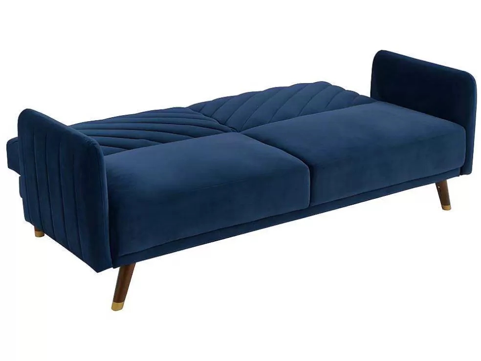 Vente-unique Sofá Cama De 3 Lugares Convertivel Em Cama Em Veludo Azul Escuro - Joris* Sofá Cama Clic-Clac E Dobravel