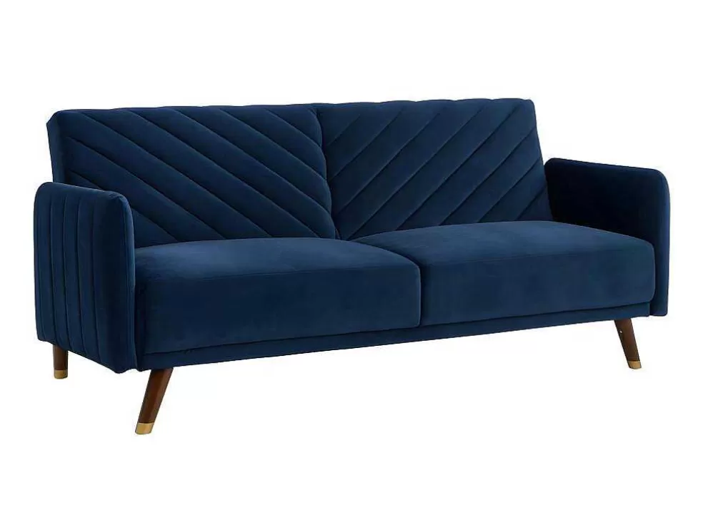 Vente-unique Sofá Cama De 3 Lugares Convertivel Em Cama Em Veludo Azul Escuro - Joris* Sofá Cama Clic-Clac E Dobravel