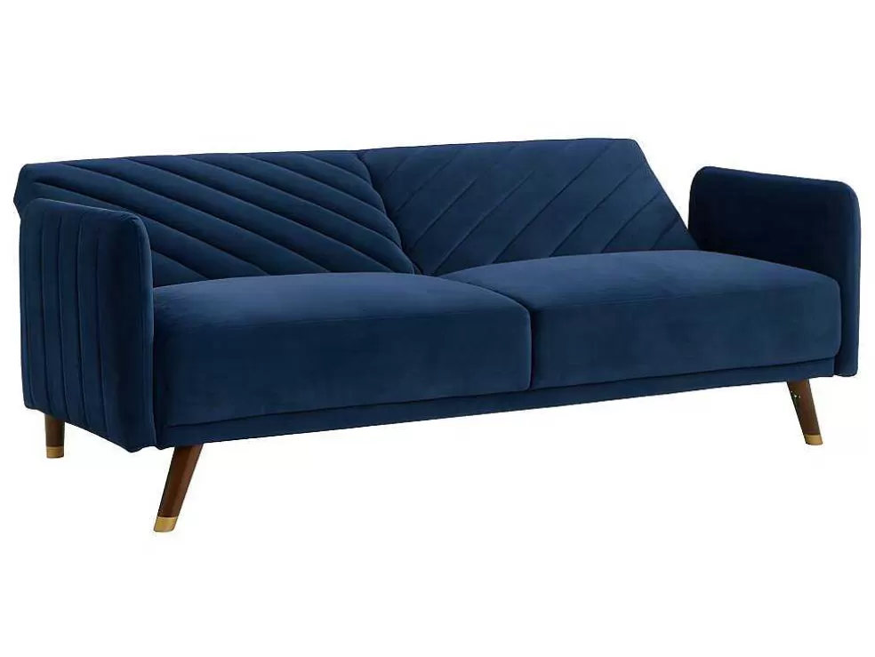 Vente-unique Sofá Cama De 3 Lugares Convertivel Em Cama Em Veludo Azul Escuro - Joris* Sofá Cama Clic-Clac E Dobravel