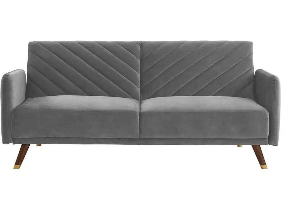 Vente-unique Sofá Cama De 3 Lugares Convertivel Em Cama Em Veludo Cinzento Claro - Joris* Sofá Cama Clic-Clac E Dobravel