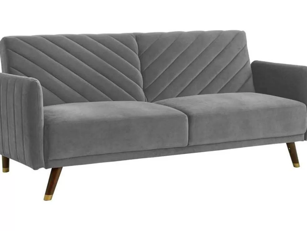 Vente-unique Sofá Cama De 3 Lugares Convertivel Em Cama Em Veludo Cinzento Claro - Joris* Sofá Cama Clic-Clac E Dobravel