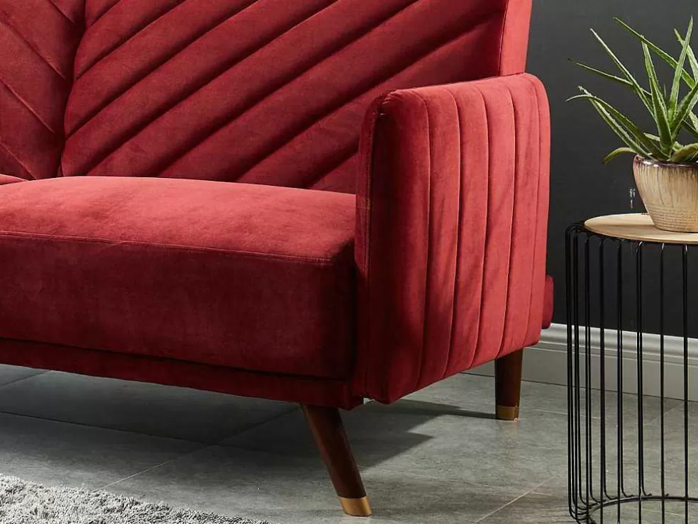 Vente-unique Sofá Cama De 3 Lugares Convertivel Em Cama Em Veludo Vermelho - Joris* Sofá Cama Clic-Clac E Dobravel