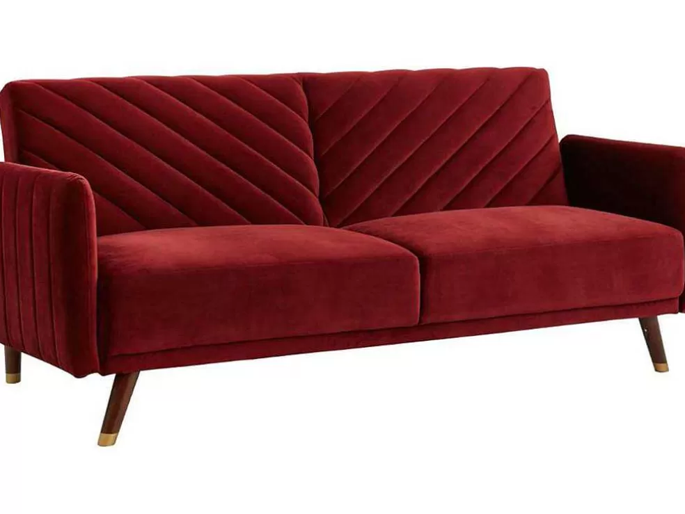 Vente-unique Sofá Cama De 3 Lugares Convertivel Em Cama Em Veludo Vermelho - Joris* Sofá Cama Clic-Clac E Dobravel