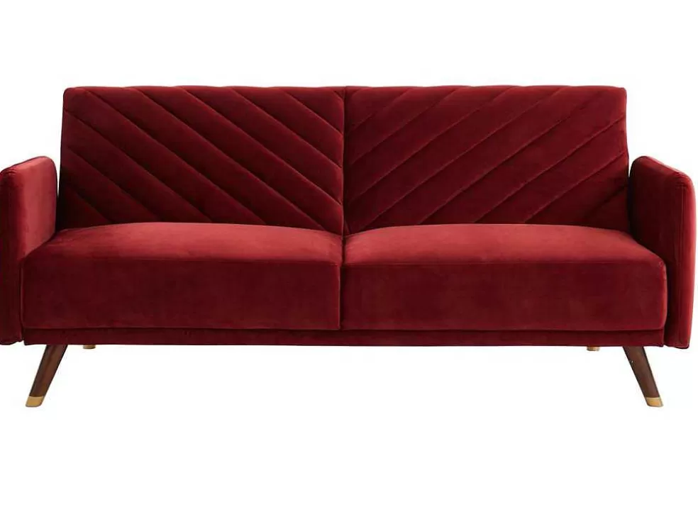 Vente-unique Sofá Cama De 3 Lugares Convertivel Em Cama Em Veludo Vermelho - Joris* Sofá Cama Clic-Clac E Dobravel