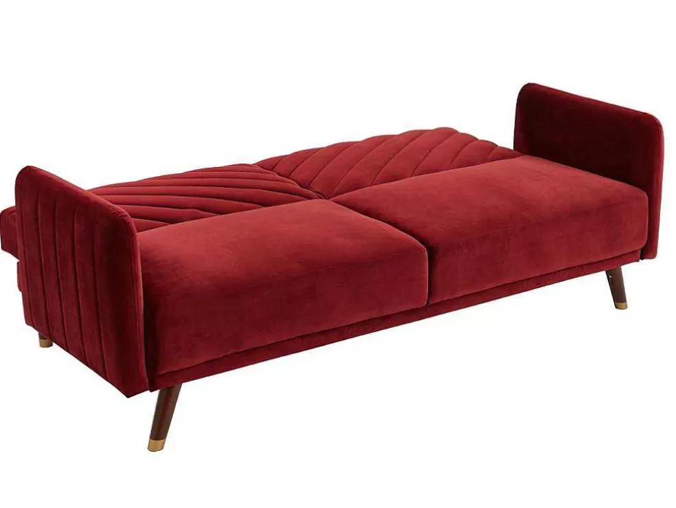 Vente-unique Sofá Cama De 3 Lugares Convertivel Em Cama Em Veludo Vermelho - Joris* Sofá Cama Clic-Clac E Dobravel
