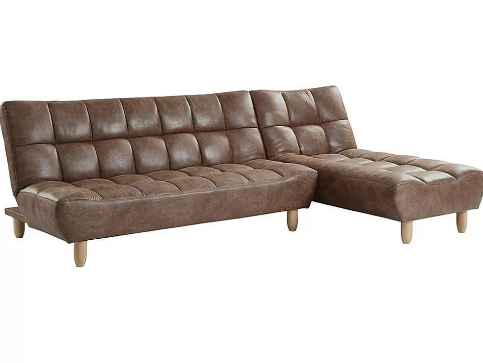 Vente-unique Sofá Cama Modular Em Microfibra Efeito Envelhecido Castanho Vintage - Esteban* Sofá Cama Clic-Clac E Dobravel
