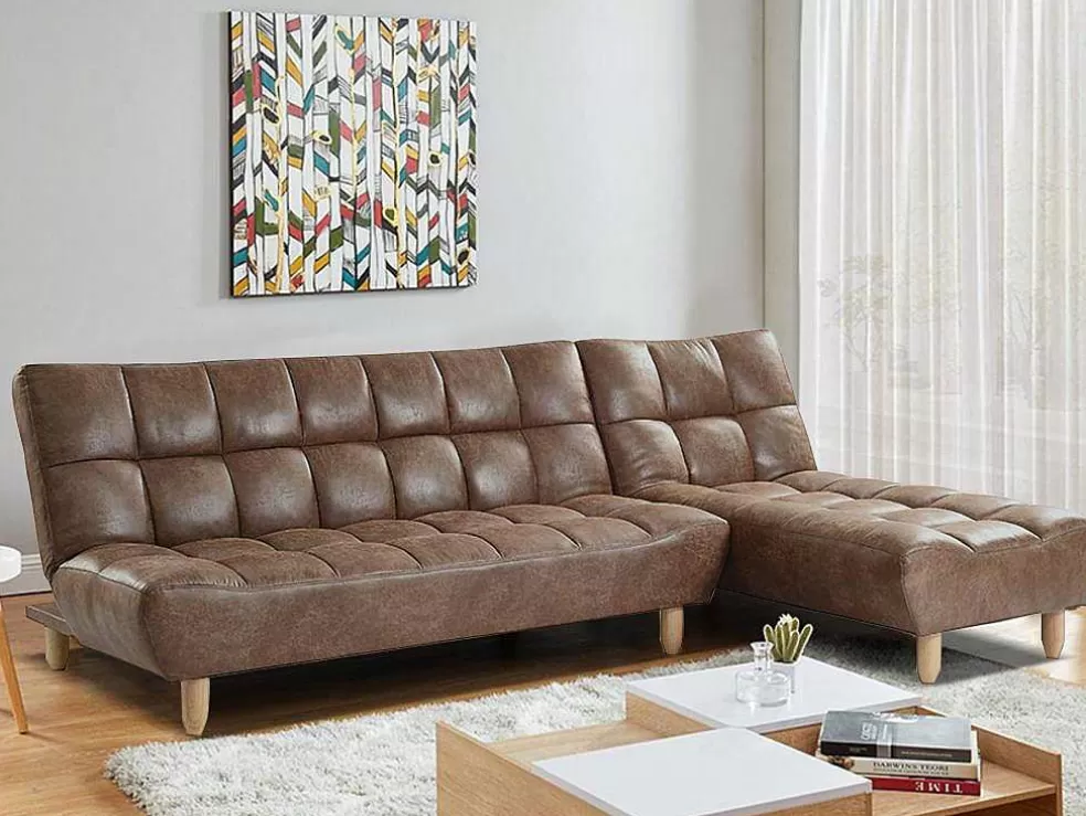 Vente-unique Sofá Cama Modular Em Microfibra Efeito Envelhecido Castanho Vintage - Esteban* Sofá Cama Clic-Clac E Dobravel