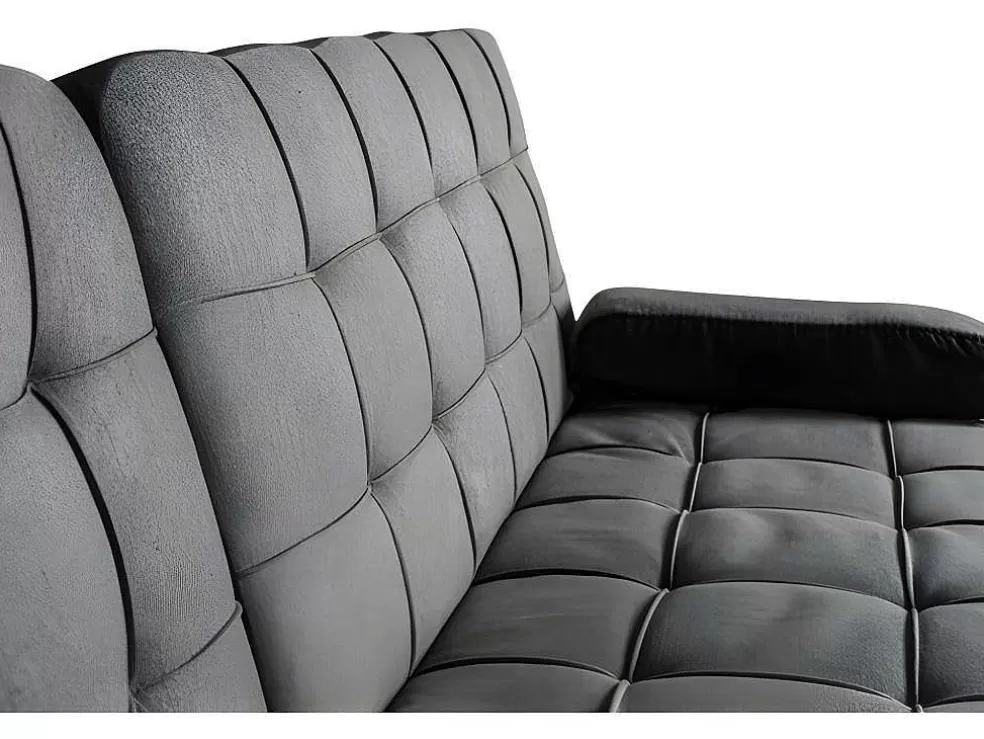 Saldosystocks Sofá Chaise Longue Aroa-Xs, Tecido Conversivel De 3 Lugares Em Camacolor Cinza/Escuro, 198X150Cm* Sofá Cama Clic-Clac E Dobravel