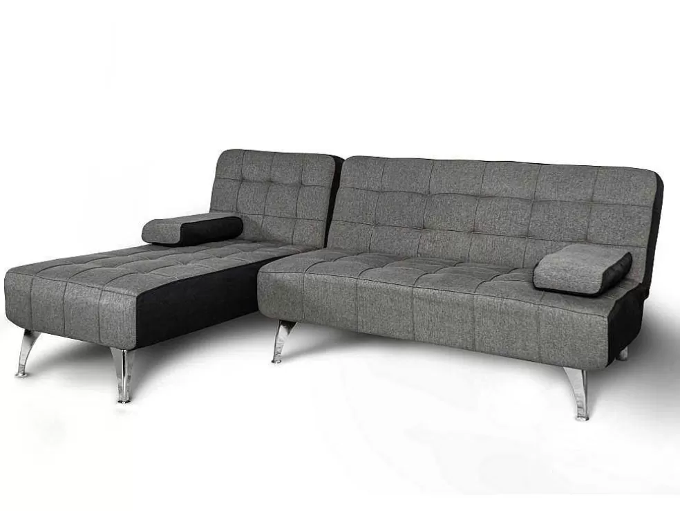 Saldosystocks Sofá Chaise Longue Aroa-Xs, Tecido Conversivel De 3 Lugares Em Camacolor Cinza/Escuro, 198X150Cm* Sofá Cama Clic-Clac E Dobravel