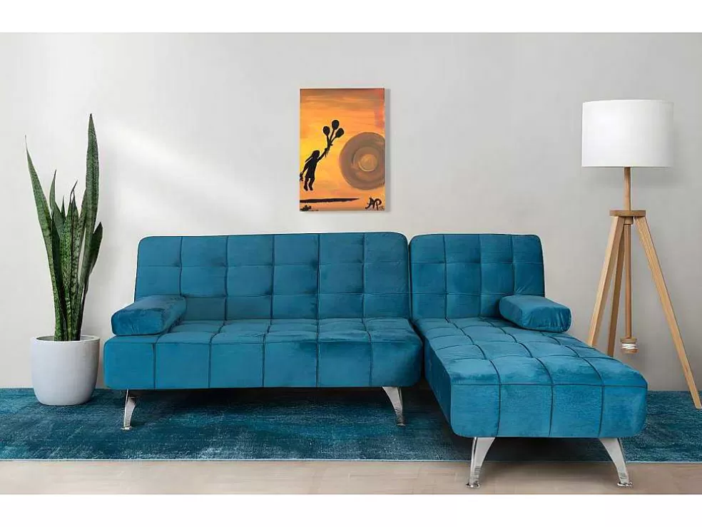 Saldosystocks Sofá Chaise Longue Aroa-Xs, Veludo De 3 Lugares Conversivel Em Cama, Cor Cinza, 198X150Cm* Sofá Cama Clic-Clac E Dobravel