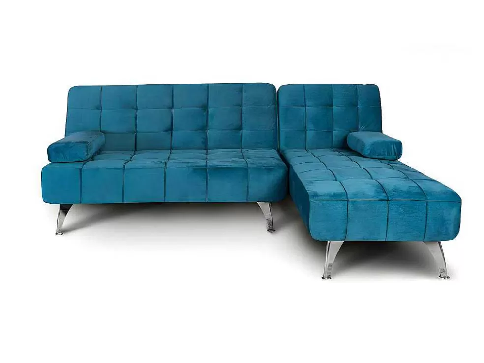 Saldosystocks Sofá Chaise Longue Aroa-Xs, Veludo De 3 Lugares Conversivel Em Cama, Cor Cinza, 198X150Cm* Sofá Cama Clic-Clac E Dobravel
