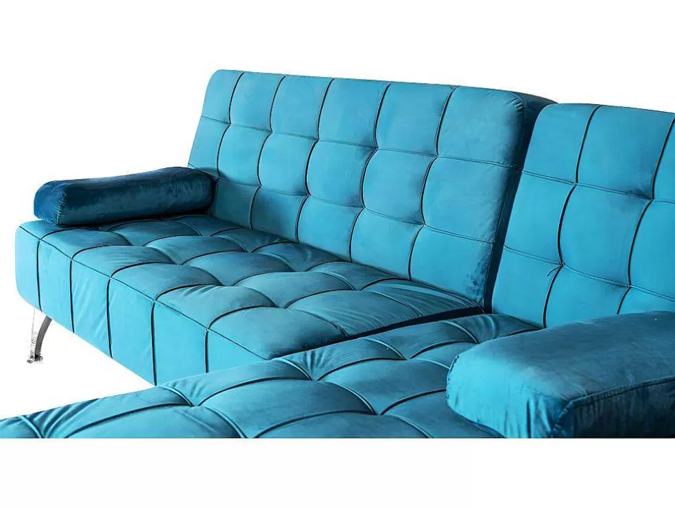 Saldosystocks Sofá Chaise Longue Aroa-Xs, Veludo De 3 Lugares Conversivel Em Cama, Cor Cinza, 198X150Cm* Sofá Cama Clic-Clac E Dobravel