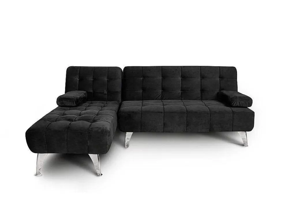 Saldosystocks Sofá Chaise Longue Aroa-Xs, Veludo De 3 Lugares Conversivel Em Cama, Cor Preta, 198X150Cm* Sofá Cama Clic-Clac E Dobravel
