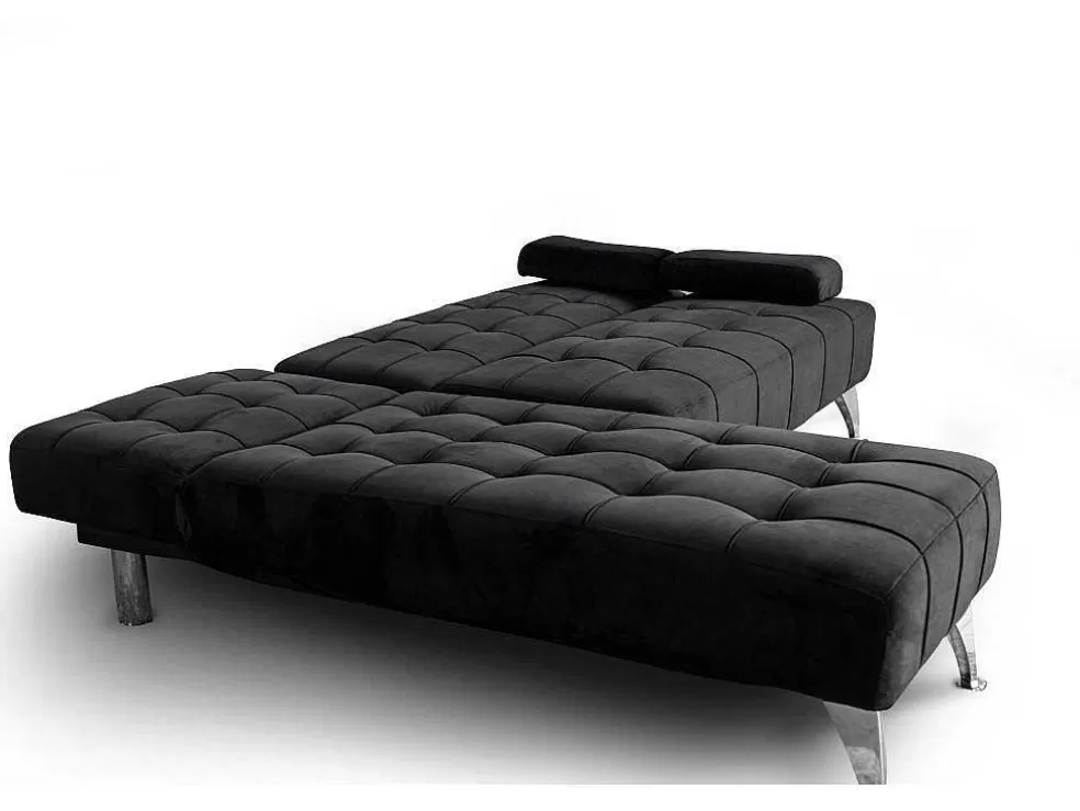 Saldosystocks Sofá Chaise Longue Aroa-Xs, Veludo De 3 Lugares Conversivel Em Cama, Cor Preta, 198X150Cm* Sofá Cama Clic-Clac E Dobravel